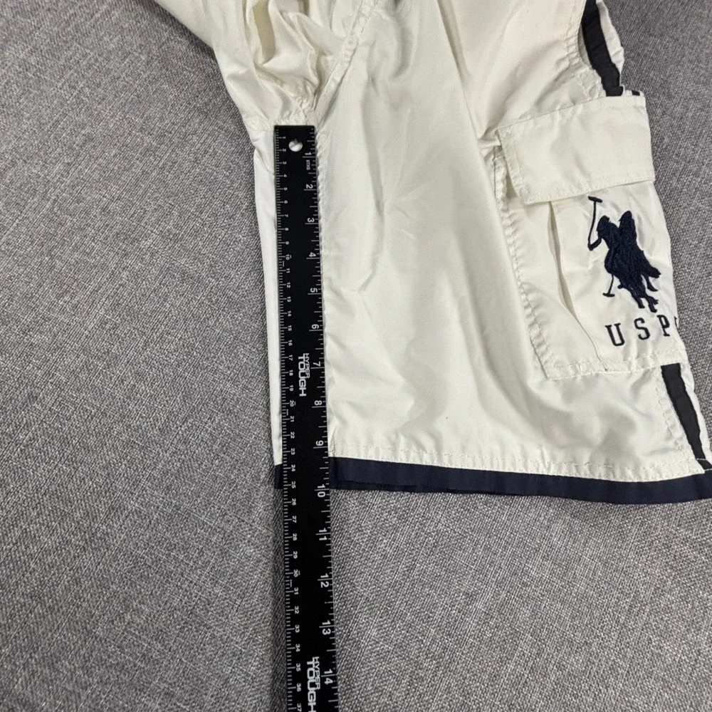 U.S. Polo Assn. Mens Cargo Swim Trunks Small White Navy Y2K Preppy Board Shorts
